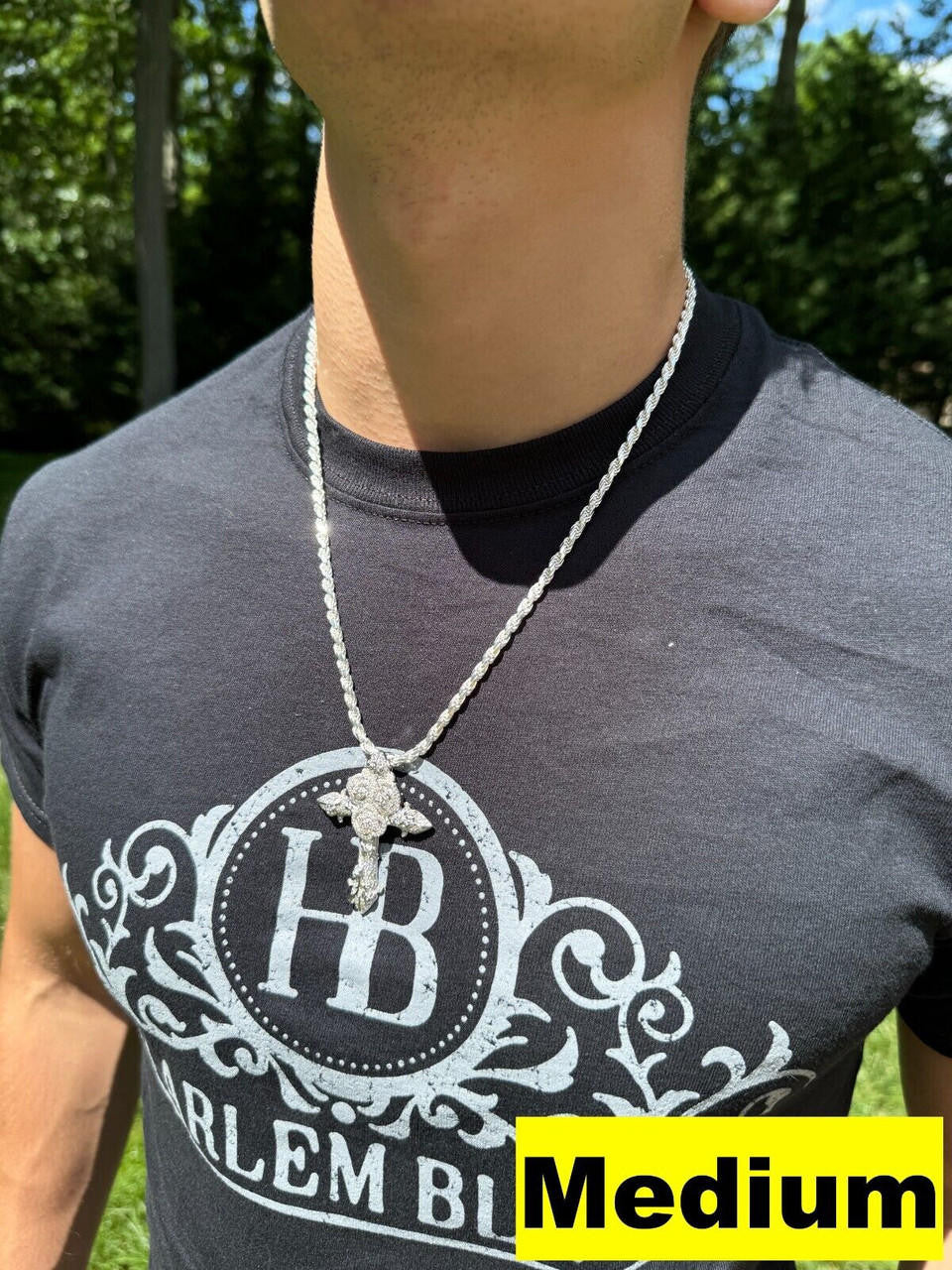 MOISSANITE Cross W. Rose Thorns Pendant Iced Necklace Real 925