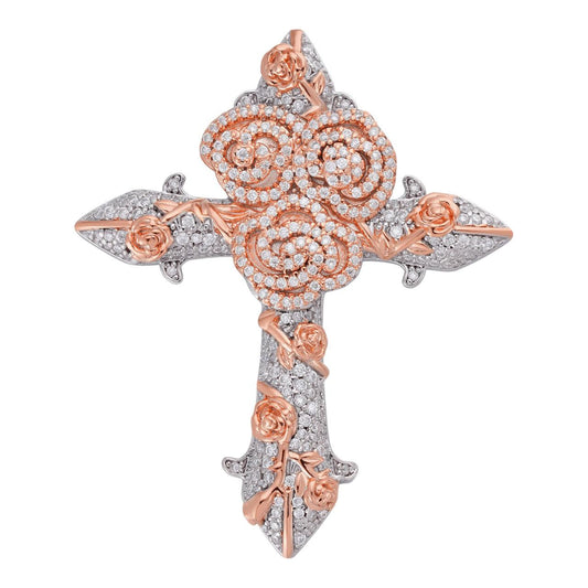 Hip Hop MOISSANITE Crown of Thorns Cross Pendant - 14k Rose Gold Vermeil 925 Silver  - 3 Sizes 1.5"-2.5"