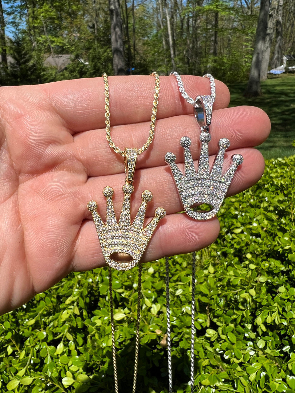 Hip Hop Moissanite Crown Pendant Real 925 Sterling Silver / Gold