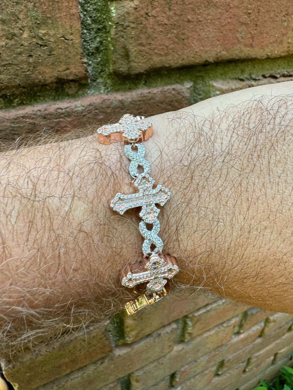 MOISSANITE Gothic Cross Infinity Link Bracelet Iced 925 Silver