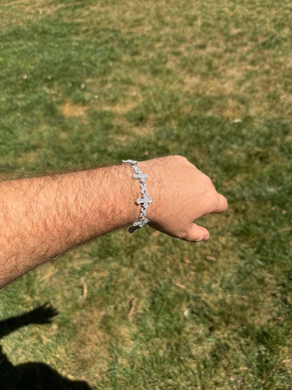 Hip Hop MOISSANITE Eternity Gothic Cross Link Bracelet Iced Out - 925 Silver - 20mm - 7.25"-8.25"