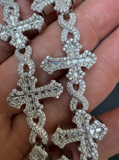 Hip Hop MOISSANITE Eternity Gothic Cross Link Bracelet Iced Out - 925 Silver - 20mm - 7.25"-8.25"