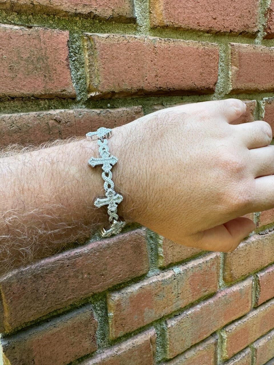 Hip Hop MOISSANITE Eternity Gothic Cross Link Bracelet Iced Out - 925 Silver - 20mm - 7.25"-8.25"