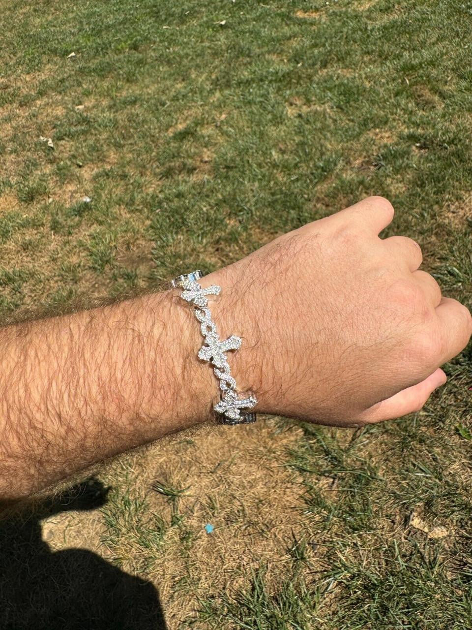 Hip Hop MOISSANITE Eternity Gothic Cross Link Bracelet Iced Out - 925 Silver - 20mm - 7.25"-8.25"