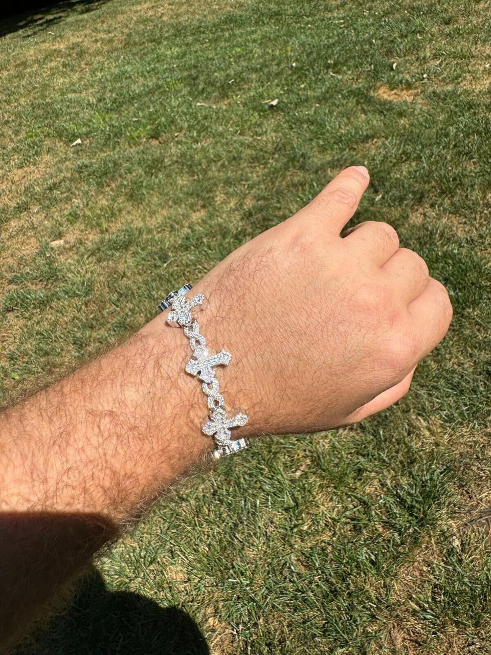 Hip Hop MOISSANITE Eternity Gothic Cross Link Bracelet Iced Out - 925 Silver - 20mm - 7.25"-8.25"