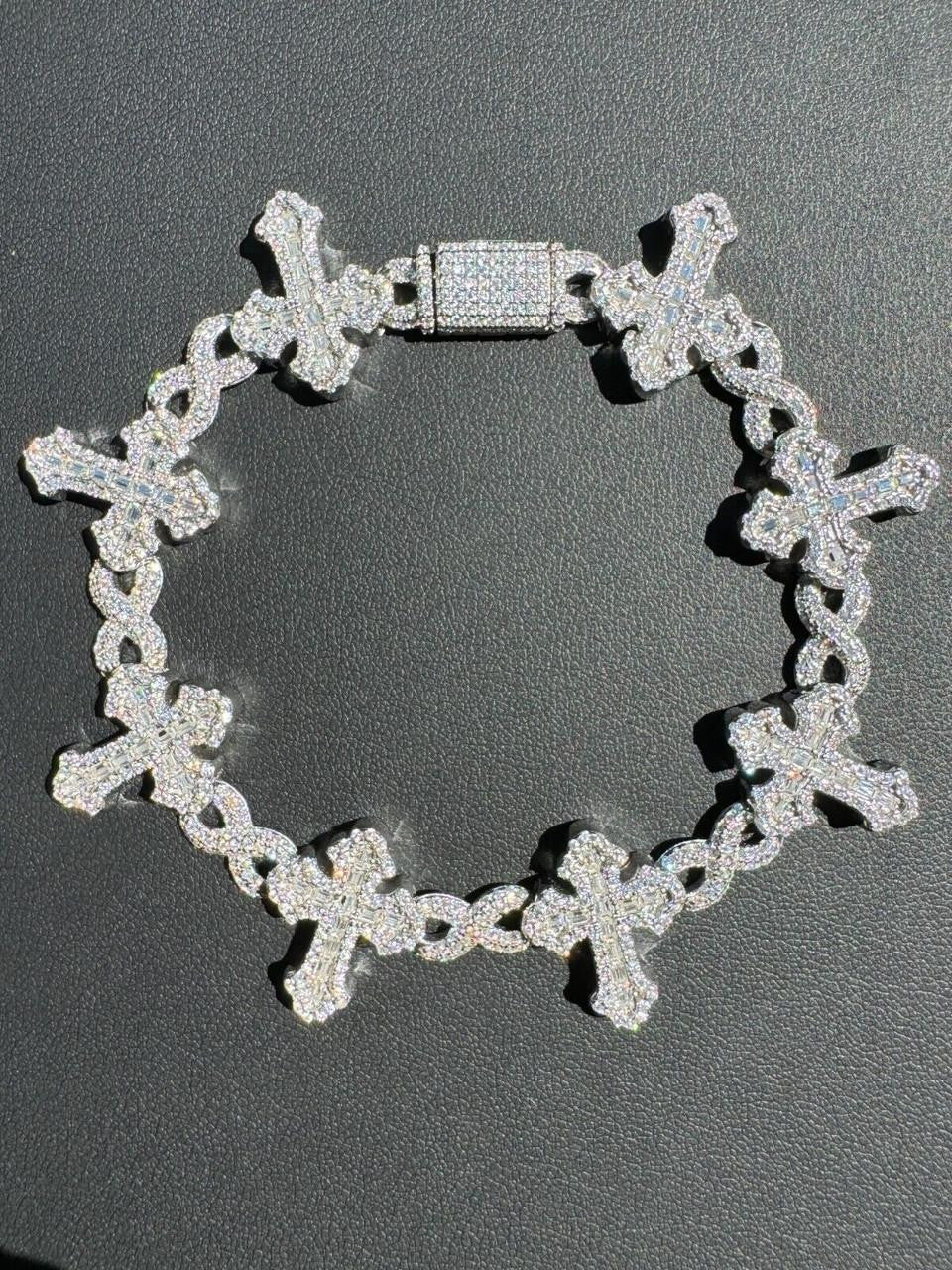 MOISSANITE Eternity Gothic Cross Link Bracelet Iced Out - 925