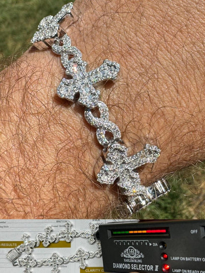 Hip Hop MOISSANITE Eternity Gothic Cross Link Bracelet Iced Out - 925 Silver - 20mm - 7.25"-8.25"