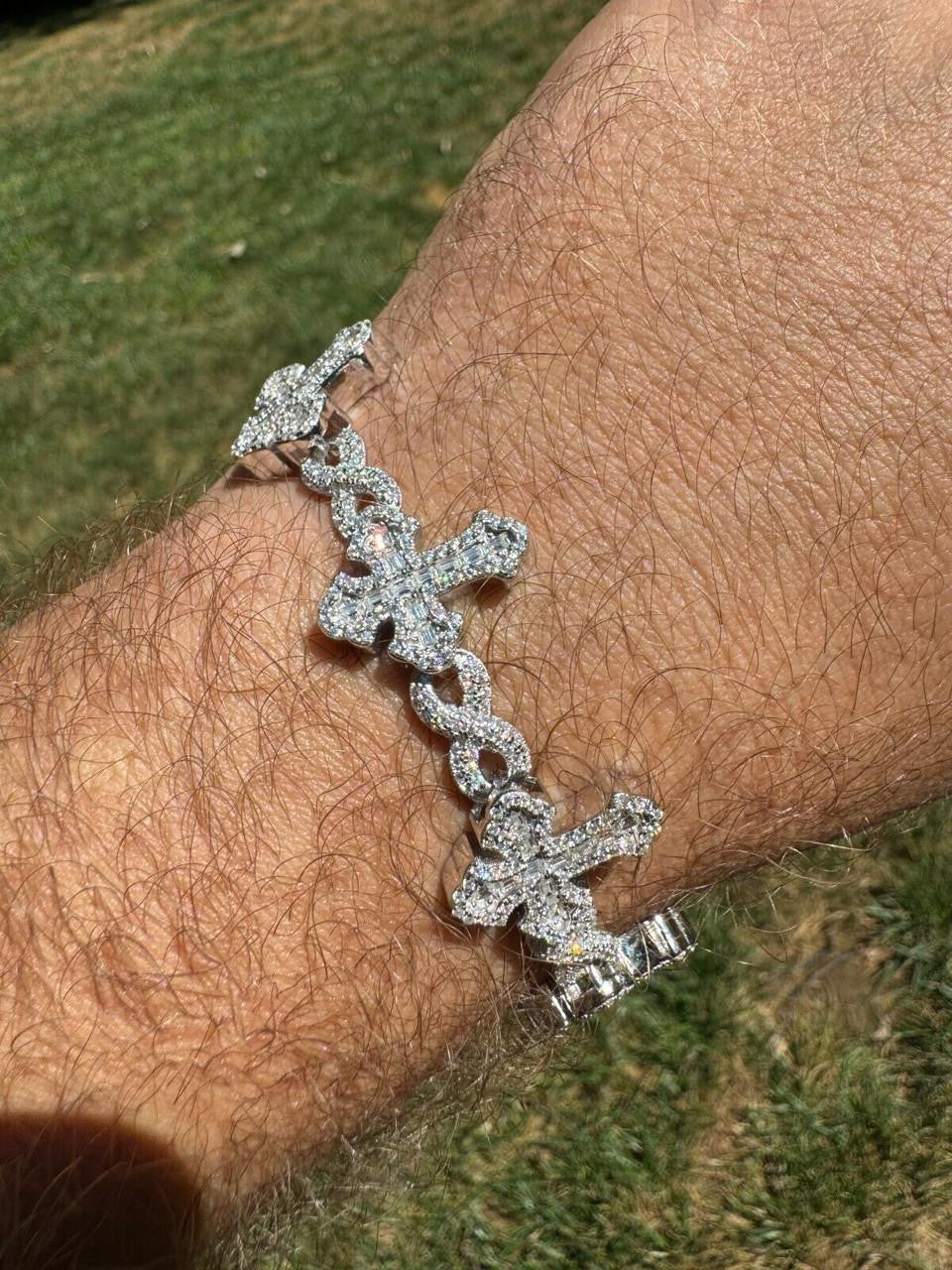 Hip Hop MOISSANITE Eternity Gothic Cross Link Bracelet Iced Out - 925 Silver - 20mm - 7.25"-8.25"