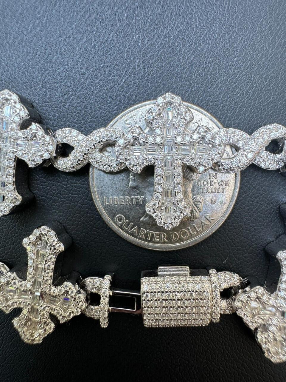 Hip Hop MOISSANITE Eternity Gothic Cross Link Bracelet Iced Out - 925 Silver - 20mm - 7.25"-8.25"