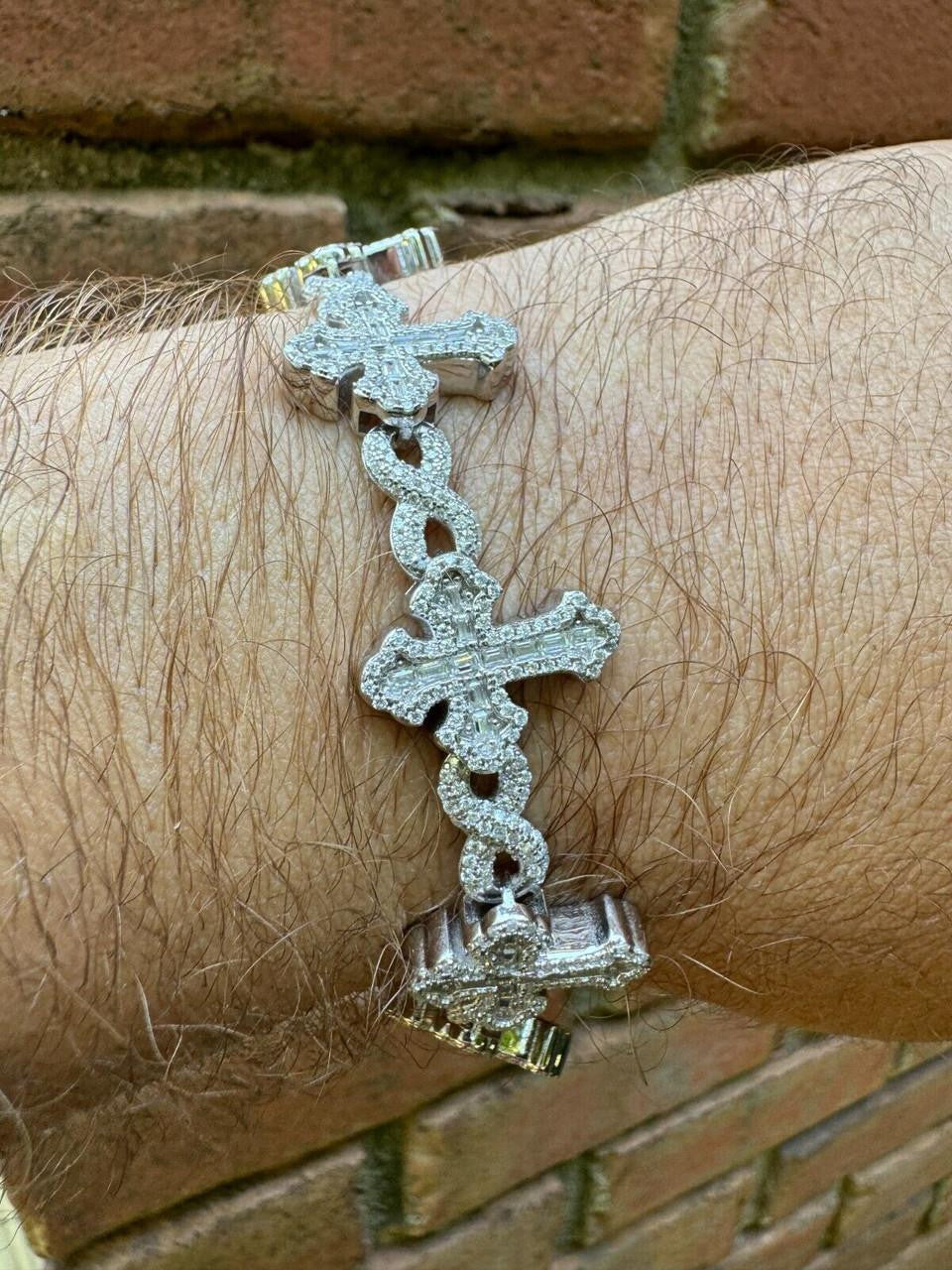 Hip Hop MOISSANITE Eternity Gothic Cross Link Bracelet Iced Out - 925 Silver - 20mm - 7.25"-8.25"