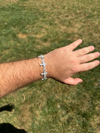 Hip Hop MOISSANITE Eternity Gothic Cross Link Bracelet Iced Out - 925 Silver - 20mm - 7.25"-8.25"