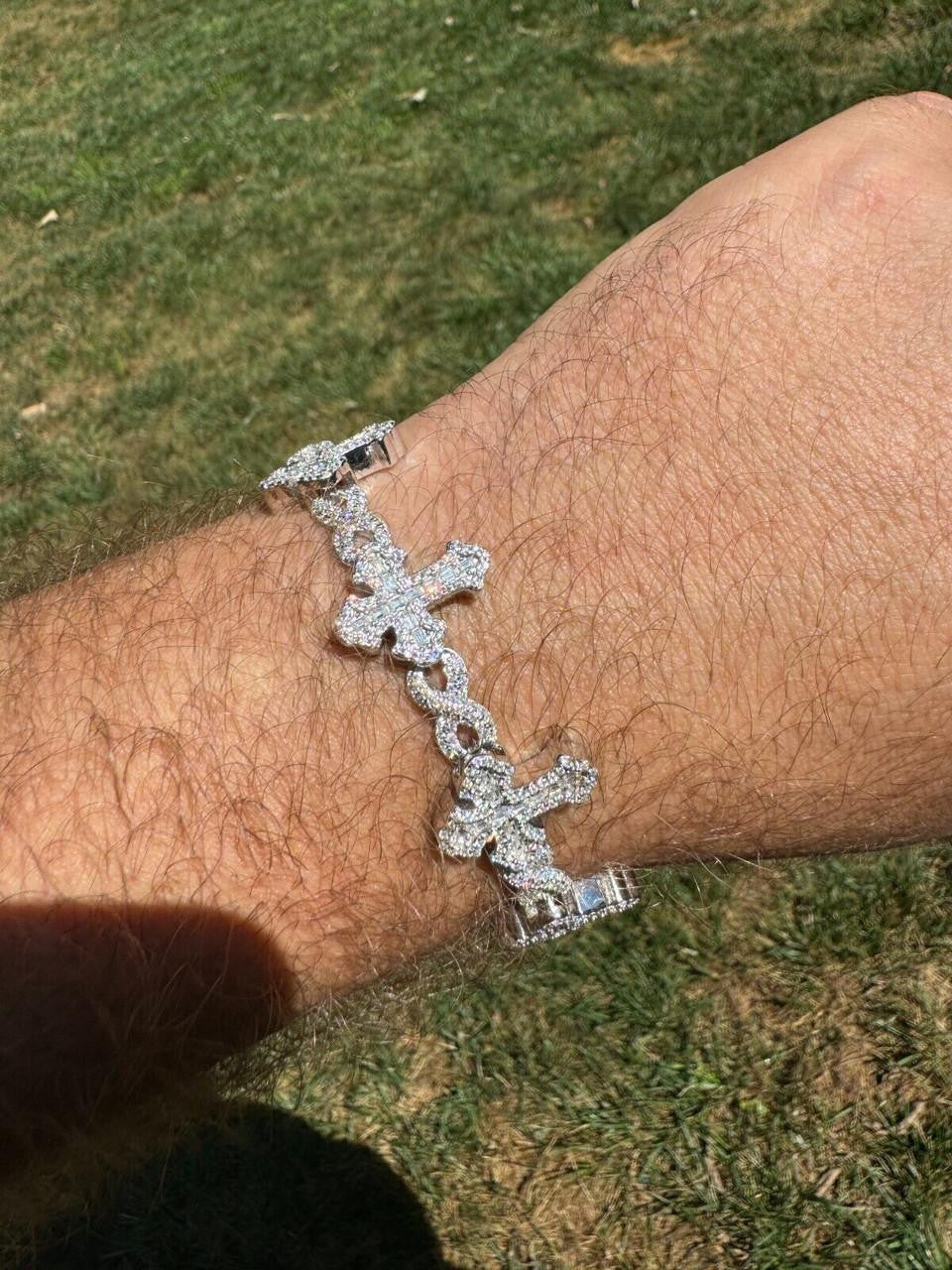 Hip Hop MOISSANITE Eternity Gothic Cross Link Bracelet Iced Out - 925 Silver - 20mm - 7.25"-8.25"