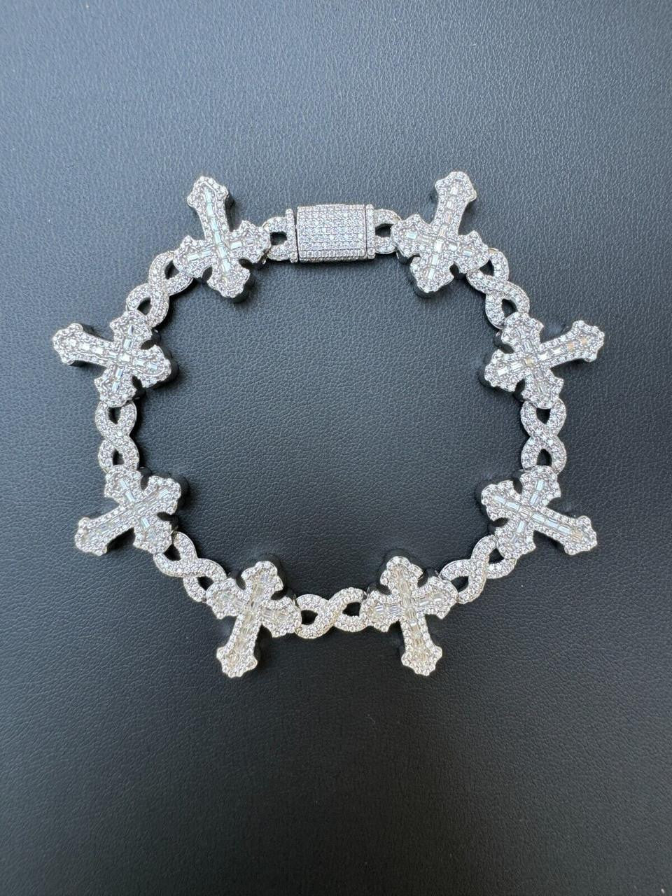 Hip Hop MOISSANITE Eternity Gothic Cross Link Bracelet Iced Out - 925 Silver - 20mm - 7.25"-8.25"