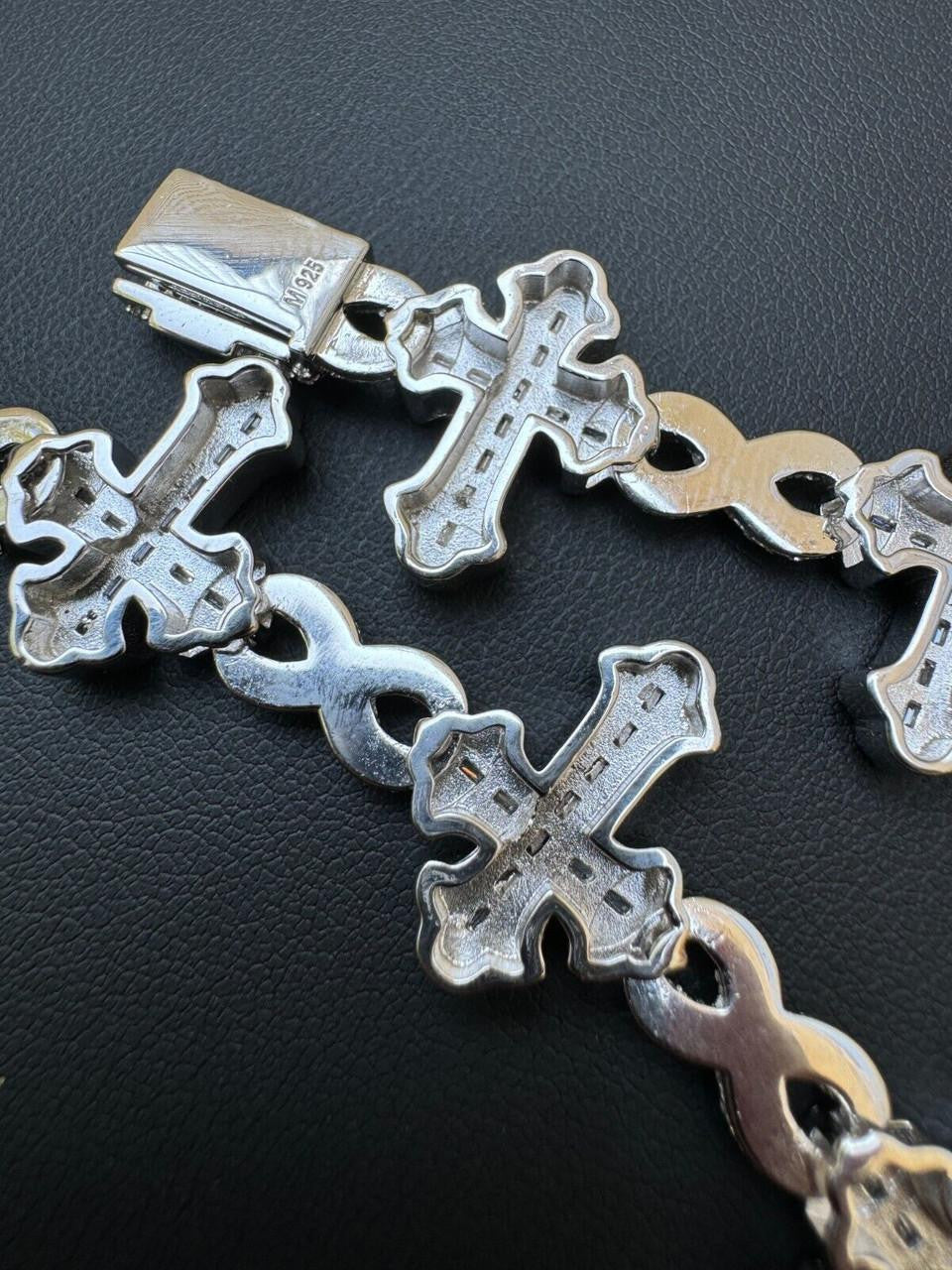 Hip Hop MOISSANITE Eternity Gothic Cross Link Bracelet Iced Out - 925 Silver - 20mm - 7.25"-8.25"