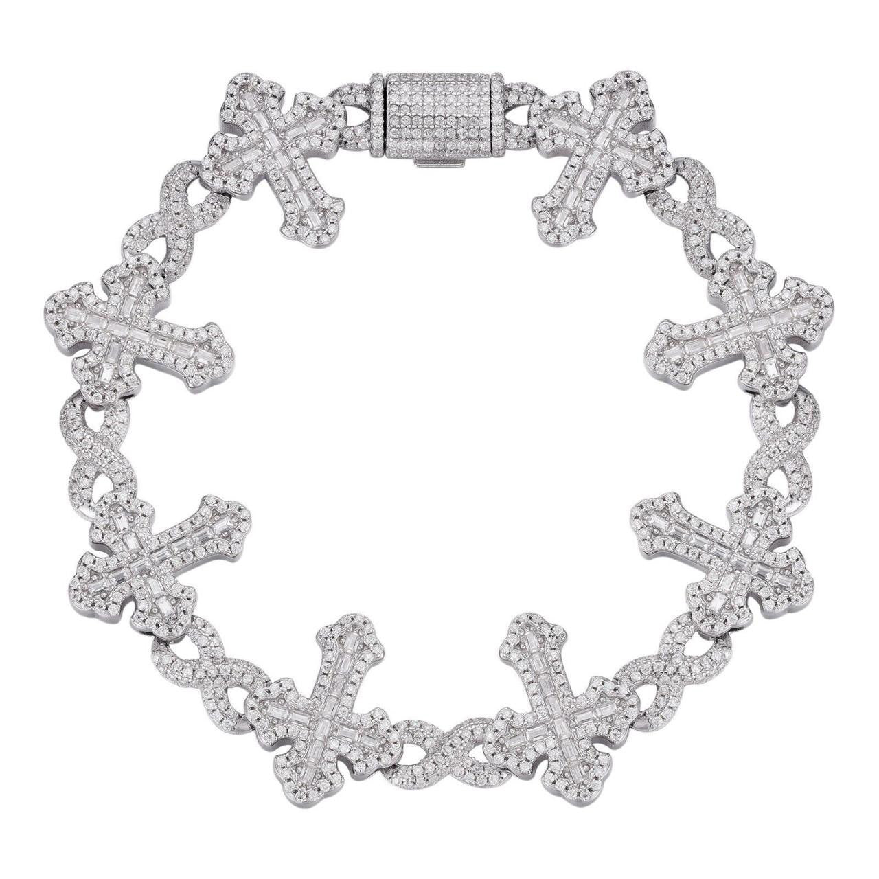 Hip Hop MOISSANITE Eternity Gothic Cross Link Bracelet Iced Out - 925 Silver - 20mm - 7.25"-8.25"