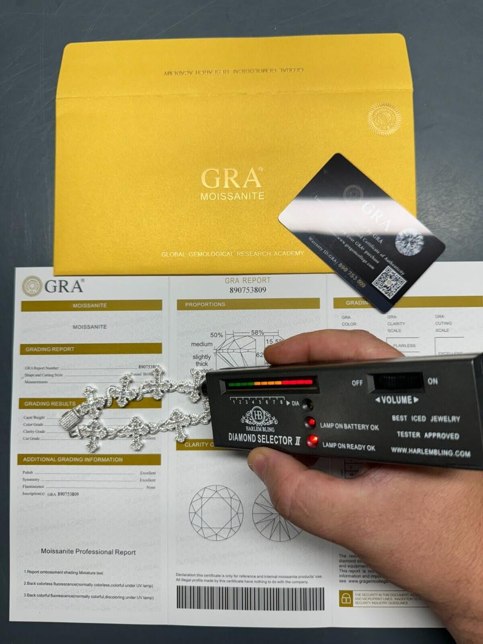 Hip Hop MOISSANITE Eternity Gothic Cross Link Bracelet Iced Out - 925 Silver - 20mm - 7.25"-8.25"