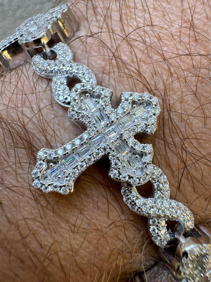 Hip Hop MOISSANITE Eternity Gothic Cross Link Bracelet Iced Out - 925 Silver - 20mm - 7.25"-8.25"