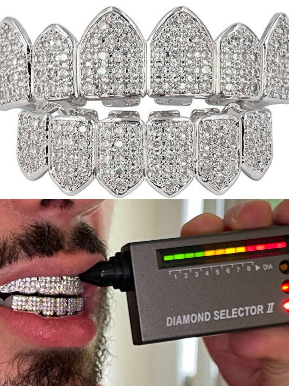 Hip Hop MOISSANITE GRILLZ Pass Diamond Test Teeth Top and Bottom Hip Hop 925 Silver Iced