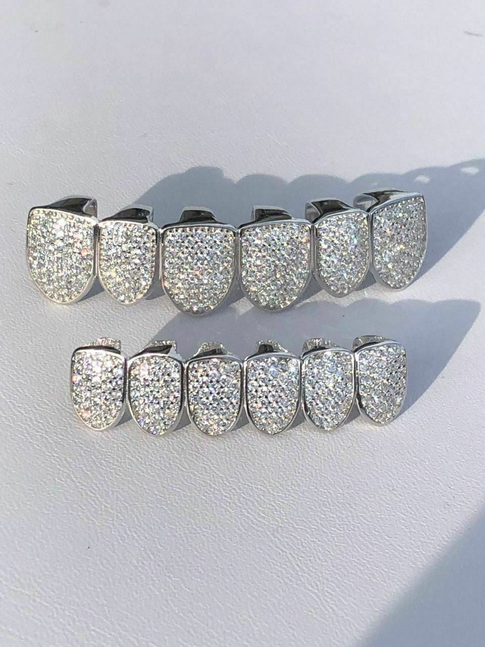 Hip Hop MOISSANITE GRILLZ Pass Diamond Test Teeth Top and Bottom Hip Hop 925 Silver Iced