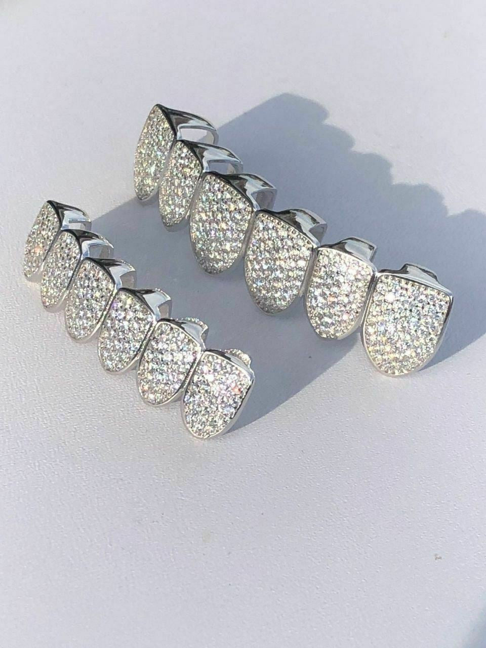 Hip Hop MOISSANITE GRILLZ Pass Diamond Test Teeth Top and Bottom Hip Hop 925 Silver Iced