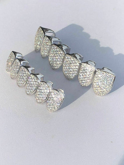 Hip Hop MOISSANITE GRILLZ Pass Diamond Test Teeth Top and Bottom Hip Hop 925 Silver Iced