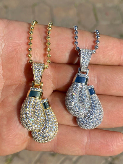 Hip Hop MOISSANITE Hip Hop Boxing Gloves Pendant Necklace Iced 925 Silver/ Gold Plating