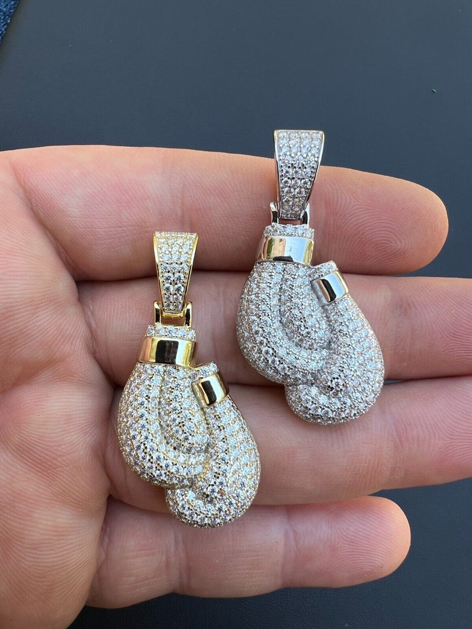 Hip Hop MOISSANITE Hip Hop Boxing Gloves Pendant Necklace Iced 925 Silver/ Gold Plating