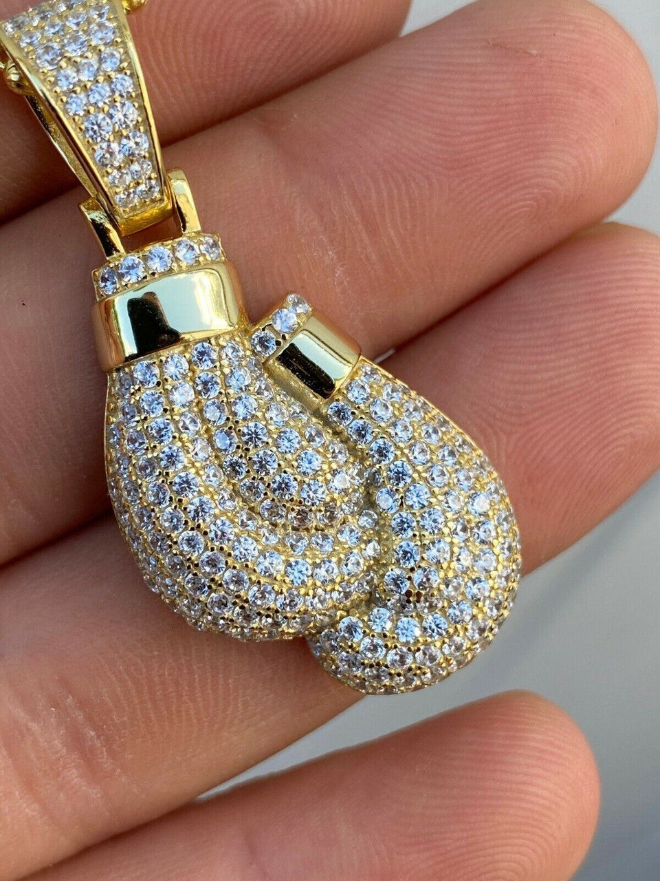 Hip Hop MOISSANITE Hip Hop Boxing Gloves Pendant Necklace Iced 925 Silver/ Gold Plating