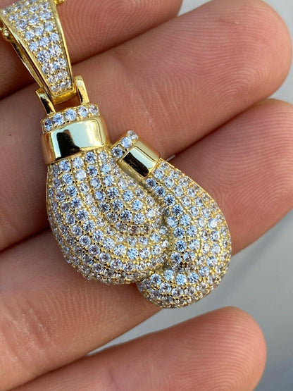 Hip Hop MOISSANITE Hip Hop Boxing Gloves Pendant Necklace Iced 925 Silver/ Gold Plating