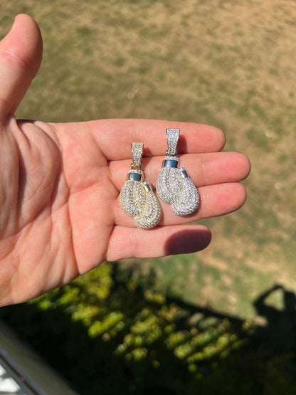 Hip Hop MOISSANITE Hip Hop Boxing Gloves Pendant Necklace Iced 925 Silver/ Gold Plating