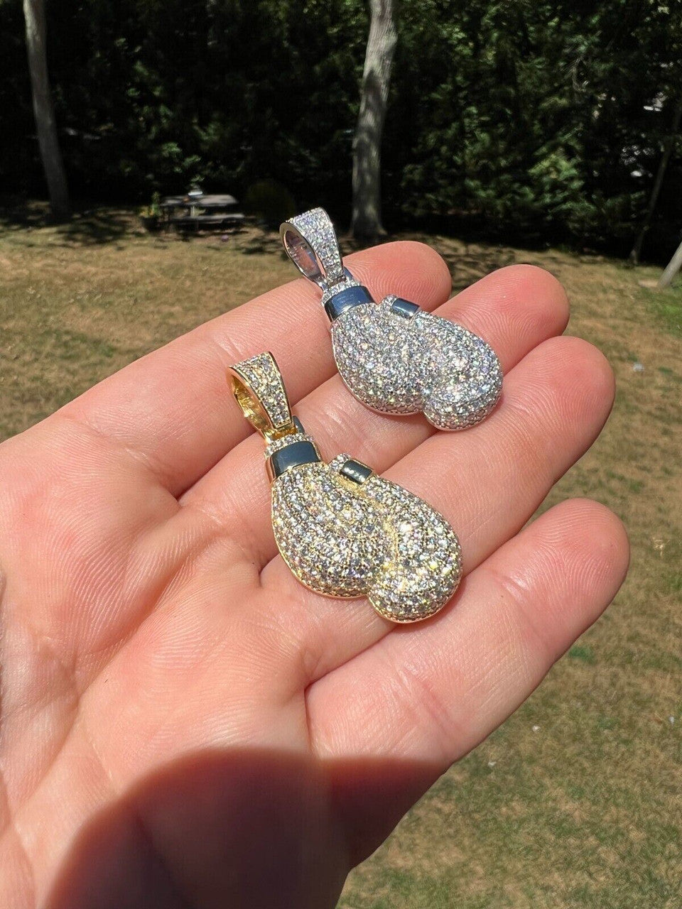 Hip Hop MOISSANITE Hip Hop Boxing Gloves Pendant Necklace Iced 925 Silver/ Gold Plating