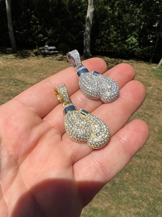 Hip Hop MOISSANITE Hip Hop Boxing Gloves Pendant Necklace Iced 925 Silver/ Gold Plating