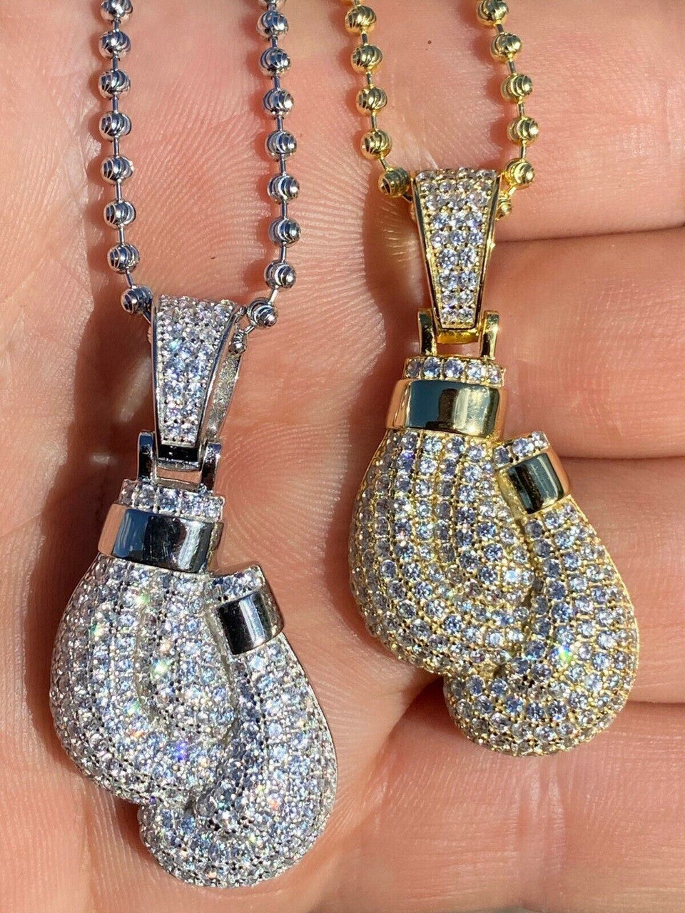 Hip Hop MOISSANITE Hip Hop Boxing Gloves Pendant Necklace Iced 925 Silver/ Gold Plating