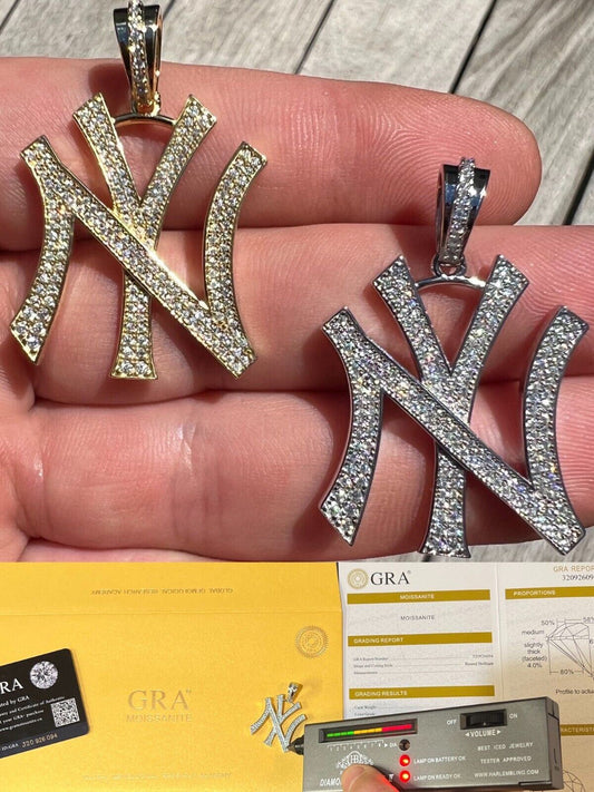 Hip Hop MOISSANITE Hip Hop New York Pendant Iced Real 925 Silver Necklace Mens Ladies