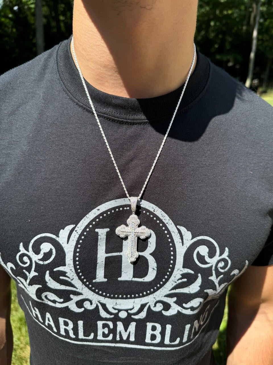 Hip Hop Moissanite Iced Gothic Baguette Cross Pendant - Iced 925 Silver / Gold Necklace