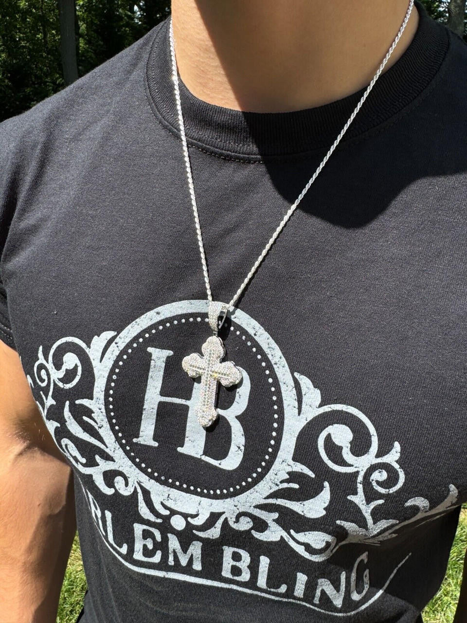 Hip Hop Moissanite Iced Gothic Baguette Cross Pendant - Iced 925 Silver / Gold Necklace