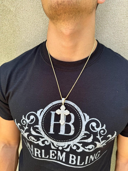 Hip Hop Moissanite Iced Gothic Baguette Cross Pendant - Iced 925 Silver / Gold Necklace