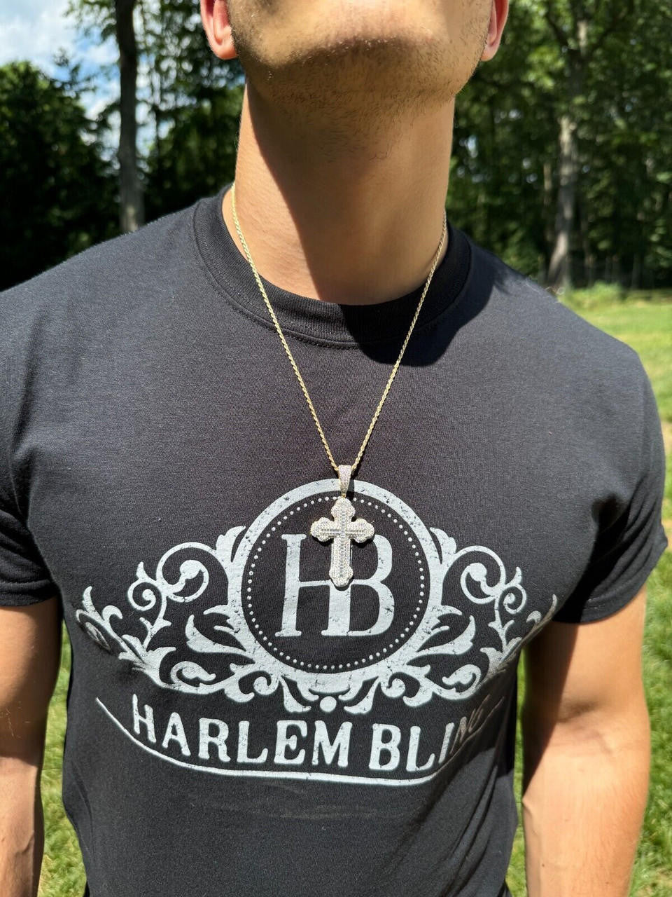 Hip Hop Moissanite Iced Gothic Baguette Cross Pendant - Iced 925 Silver / Gold Necklace