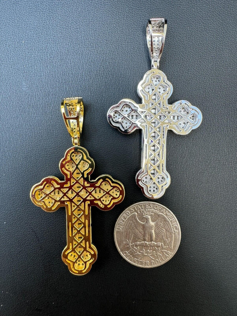Hip Hop Moissanite Iced Gothic Baguette Cross Pendant - Iced 925 Silver / Gold Necklace