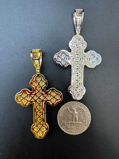 Hip Hop Moissanite Iced Gothic Baguette Cross Pendant - Iced 925 Silver / Gold Necklace