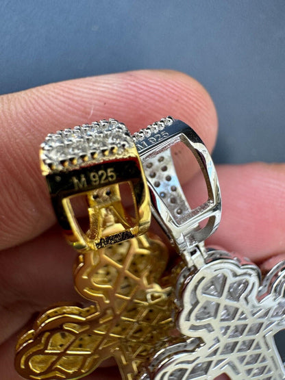 Hip Hop Moissanite Iced Gothic Baguette Cross Pendant - Iced 925 Silver / Gold Necklace