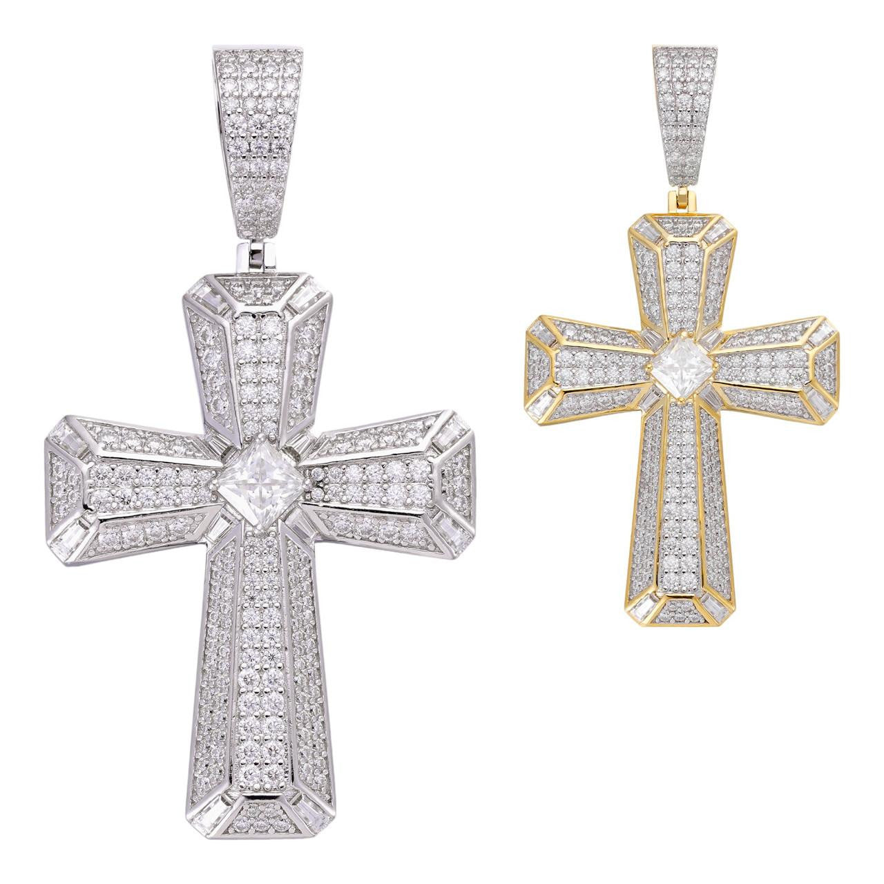 Hip Hop MOISSANITE Iced Out Spiritual Cross  Pendant - 14k Gold Vermeil or 925 Silver - Large 2.5"