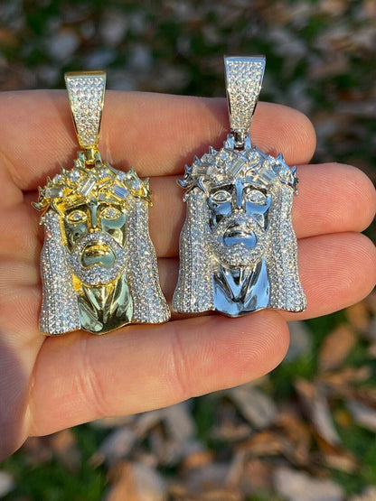 Hip Hop MOISSANITE Iced Real Solid Silver Gold Baguette Jesus Piece Pendant Necklace Men