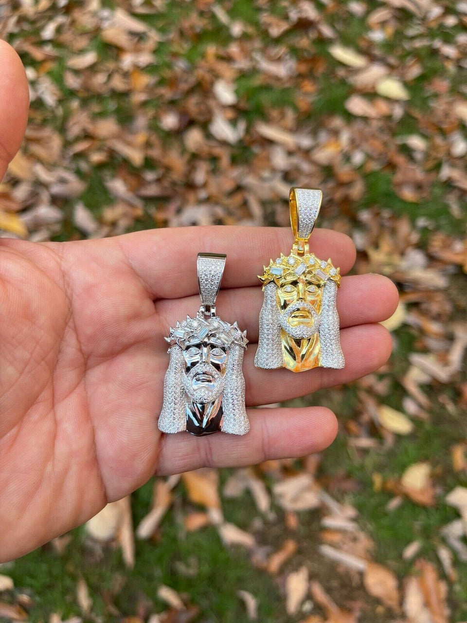 Hip Hop MOISSANITE Iced Real Solid Silver Gold Baguette Jesus Piece Pendant Necklace Men