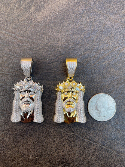 Hip Hop MOISSANITE Iced Real Solid Silver Gold Baguette Jesus Piece Pendant Necklace Men