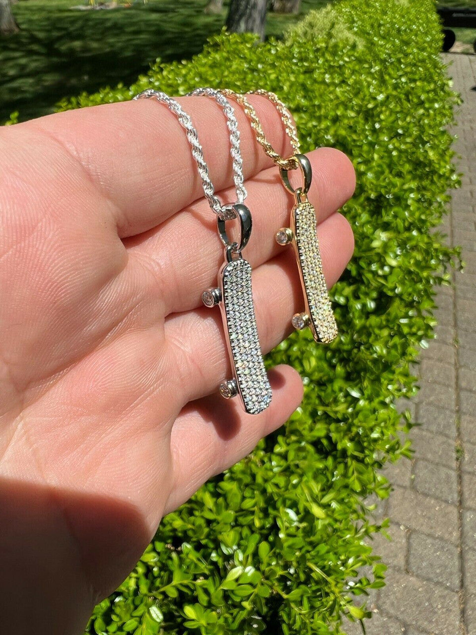 Hip Hop MOISSANITE Iced Silver Skateboard Pendant Hi Hop Gold Necklace Pass Diamond Test