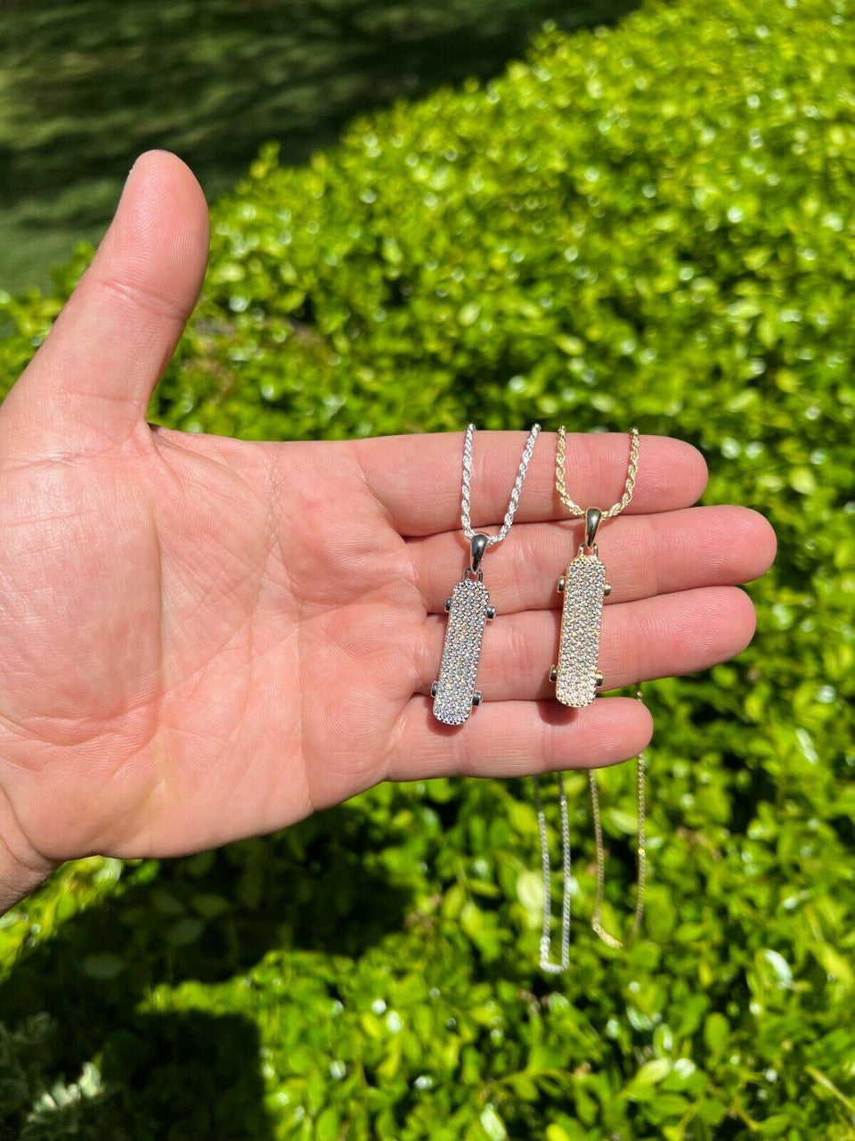 Hip Hop MOISSANITE Iced Silver Skateboard Pendant Hi Hop Gold Necklace Pass Diamond Test