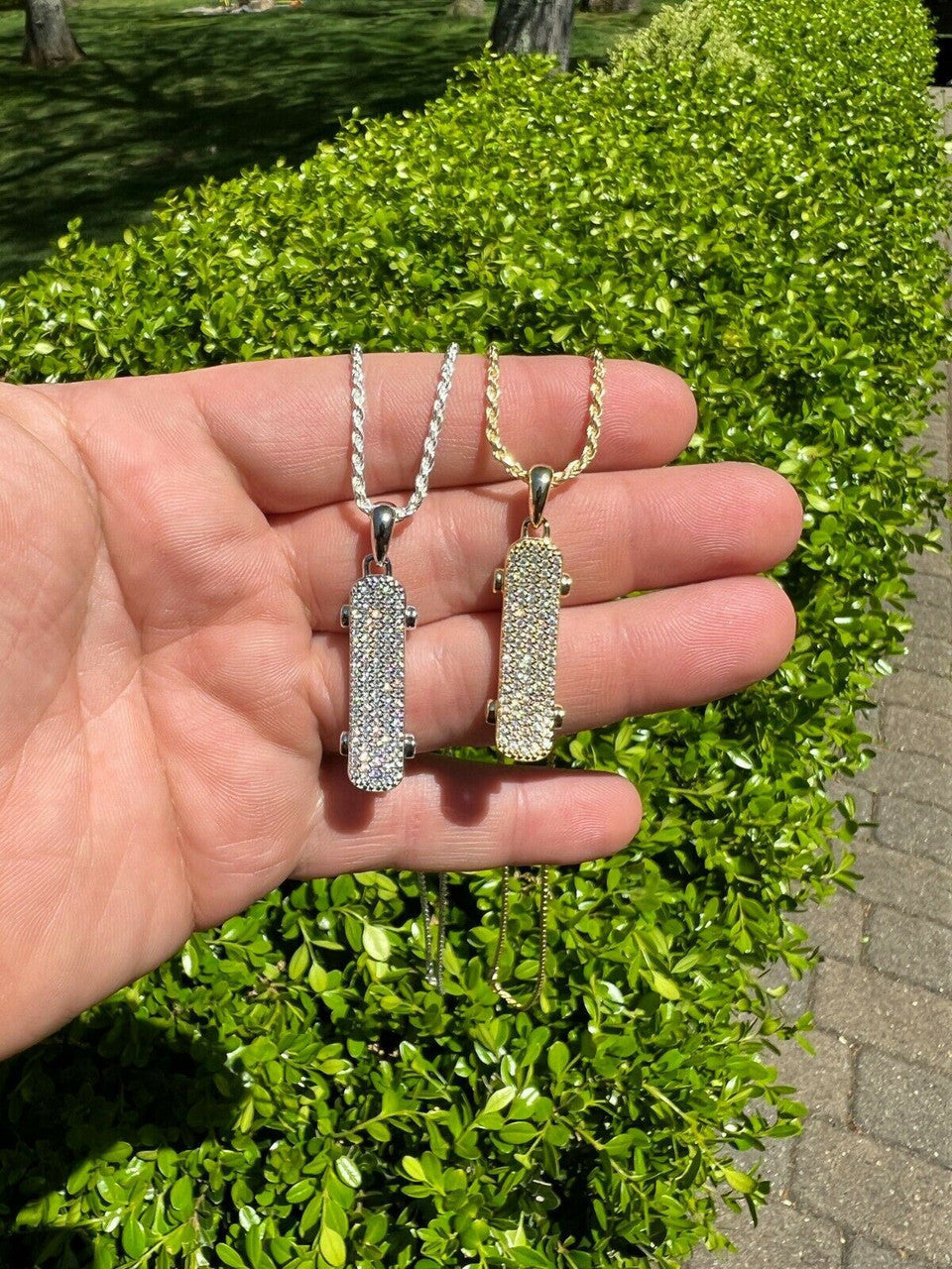 Hip Hop MOISSANITE Iced Silver Skateboard Pendant Hi Hop Gold Necklace Pass Diamond Test