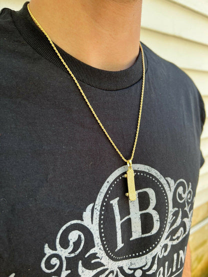 Hip Hop MOISSANITE Iced Silver Skateboard Pendant Hi Hop Gold Necklace Pass Diamond Test