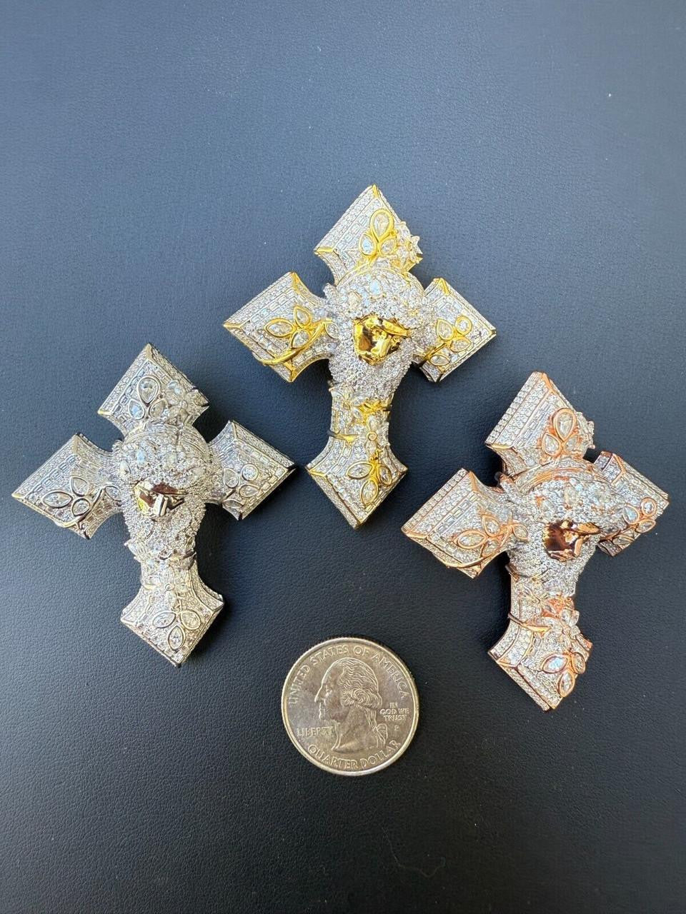 MOISSANITE 3D Cross Jesus Face Pendant Iced Necklace Real 925
